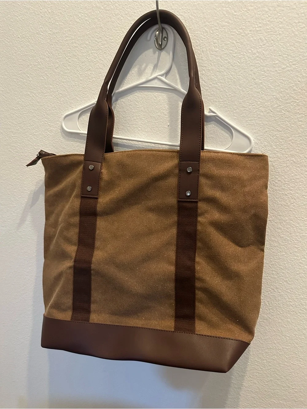 Brown Canvas Tote Bag with Dark Brown Trim